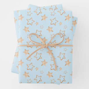 Feuille De Papier Cadeau Etoiles d'or sur bleu