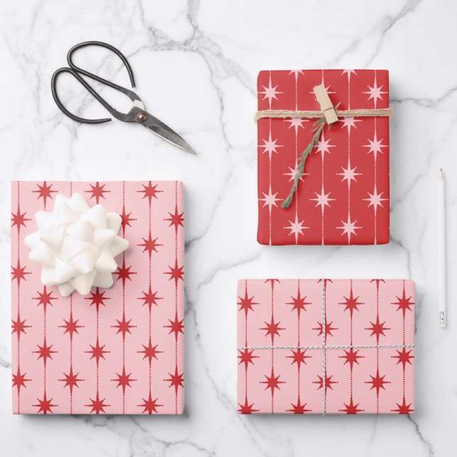 Feuille De Papier Cadeau Étoiles et Points de Style Moderne du Milieu du Si (Recto)