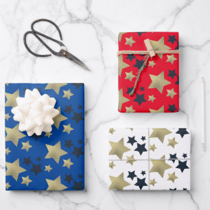 Feuille De Papier Cadeau Étoiles patriotiques Faux Foil Motif