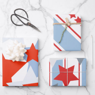 Feuille De Papier Cadeau Étoiles Patriotiques Rayées Bleu Rouge Blanc Pouss