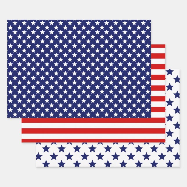 Feuille De Papier Cadeau Étoiles patriotiques rayures do-it-yourself Motif  (Lot)