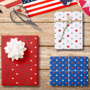 Feuille De Papier Cadeau Étoiles rouges, blanches et bleues patriotiques du