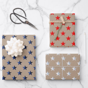 Feuille De Papier Cadeau Étoiles rustiques Kraft Red White & Blue US Drapea