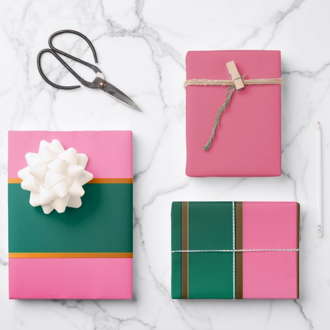 Feuille De Papier Cadeau Étonnant rose et vert rayures modernes (Recto)