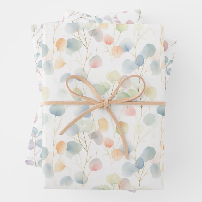 Feuille De Papier Cadeau Éucalyptus coloré (En situation)