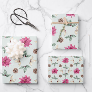 Feuille De Papier Cadeau Euphorbe Houx Cône de pin