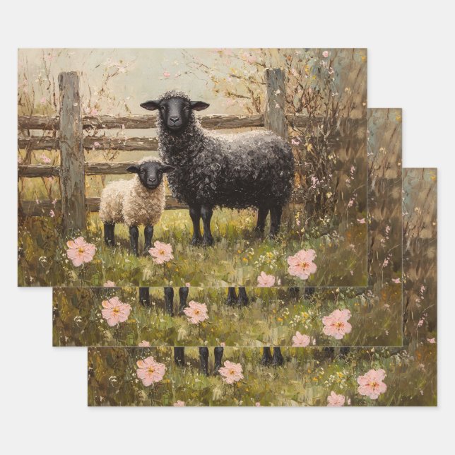 Feuille De Papier Cadeau Ewe et agneau Printemps Mouton Art Découpage (Lot)