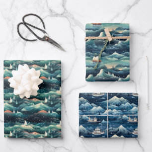 Feuille De Papier Cadeau Expédition d'Aurora arctique : Icy Adventure Desig