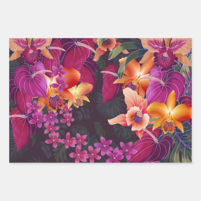 Feuille De Papier Cadeau Explosion de fleur tropicale hawaïenne (Devant)