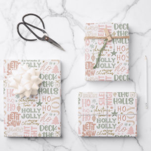 Feuille De Papier Cadeau Expressions de Noël Boho Terre cuite rose vert 