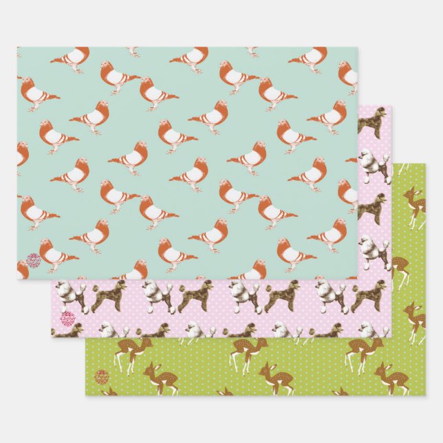 Feuille De Papier Cadeau extravagants, bambi et motifs de poulette  (Lot)