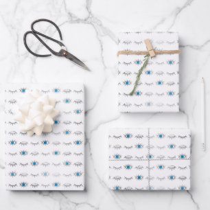 Feuille De Papier Cadeau Eyelashes oculaires bleus argenté Nazar Mati Motif