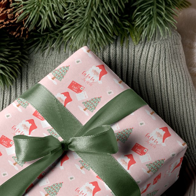 Feuille De Papier Cadeau Fa La Chère Père Noël Motif de Noël (Fa La La Dear Santa Claus Christmas Pattern Wrapping Paper Sheets)