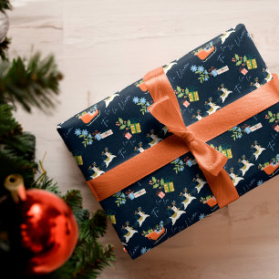 Feuille De Papier Cadeau Fa La Christmas Llama Reindees Sleigh Motif