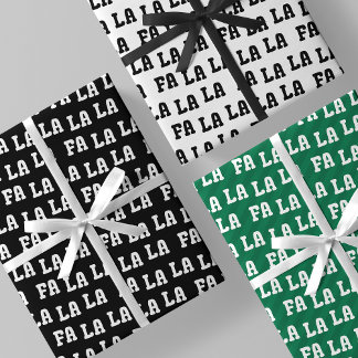 Feuille De Papier Cadeau Fa La La La Noir, Blanc & Vert Élégant & Amusant