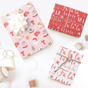 Feuille De Papier Cadeau Fa La Santa Claus & Mme Claus Motif de Noël