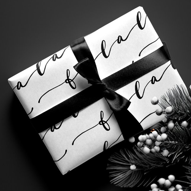 Feuille De Papier Cadeau FA LA White & Black Calligraphy Christmas Carol (FA LA LA White & Black Calligraphy Christmas Carol Wrapping Paper Sheet)