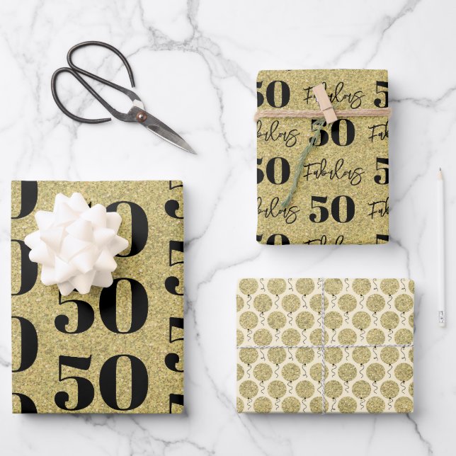 Feuille De Papier Cadeau Fabuleux 50e anniversaire Gold (Recto)