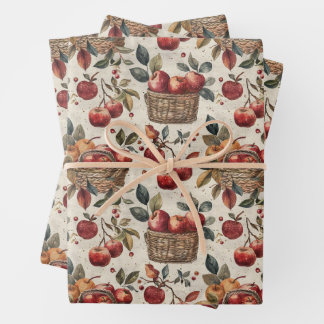 Feuille De Papier Cadeau Fall Apples Wrapping Paper Flat Sheet Set of 3