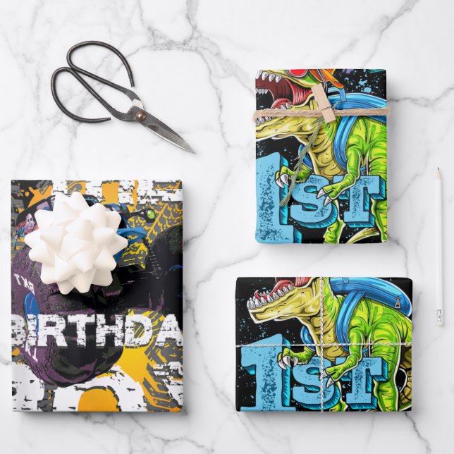Feuille De Papier Cadeau Famille de jumelage de camions Monster Boy Birthda (Recto)