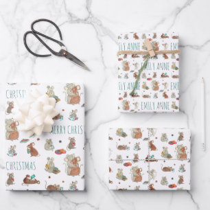 Feuille De Papier Cadeau Famille de souris Noël