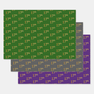 Feuille De Papier Cadeau Fancy Green, Grey, Purple, Faux Gold 17e événement
