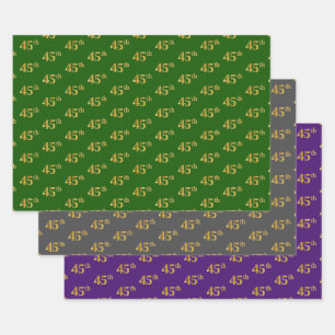 Feuille De Papier Cadeau Fancy Green, Grey, Purple, Faux Gold 45th Event #