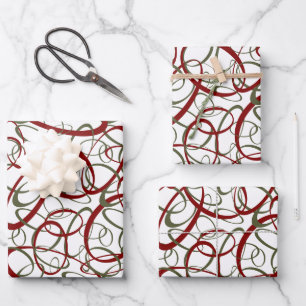 Feuille De Papier Cadeau Fantaisie boucles Noël en lotte de canneberge à ch