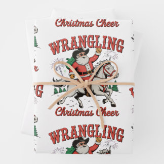 Feuille De Papier Cadeau Fantaisie Noël Cheer Cowboy Père Noël Pays