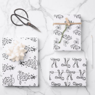 Feuille De Papier Cadeau fantaisiste noir et blanc tendance dessinée à la m