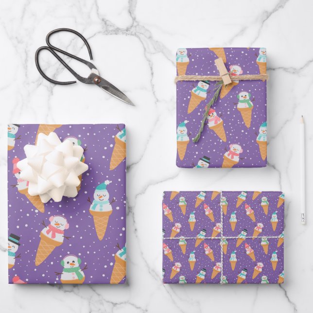 Feuille De Papier Cadeau Fantastique Snowman Snow Cone hiver Vacances ou an (Recto)
