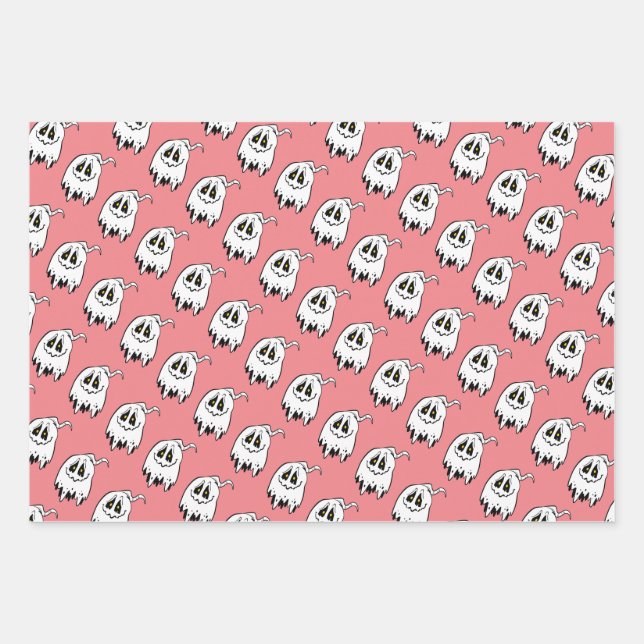 Feuille De Papier Cadeau fantôme d'Halloween éffrayant en 3 couleurs (Devant 3)