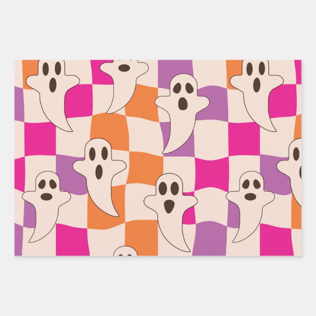 Feuille De Papier Cadeau Fantômes d'Halloween éffrayants sur les Motifs de  (Devant)
