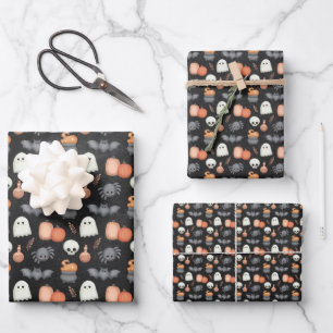 Feuille De Papier Cadeau Fantômes et Halloween Citrouille