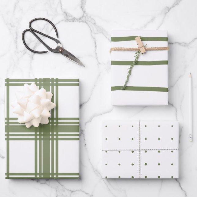 Feuille De Papier Cadeau Farmhouse Modern Soft Green Noël (Recto)