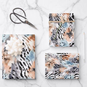 Feuille De Papier Cadeau Faune Safari Animaux Fourrures Prints Motif