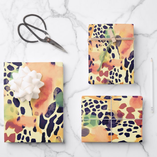 Feuille De Papier Cadeau Faune Safari Animaux Fourrures Prints Motif (Recto)