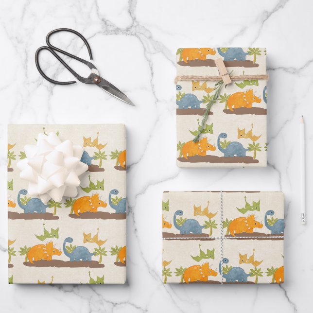 Feuille De Papier Cadeau Faune sauvage de Cute Dinosaure (Recto)