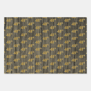 Feuille De Papier Cadeau Faux Bois Rustique, Elégant Faux Gold "48e"