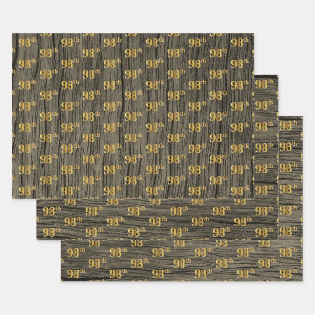 Feuille De Papier Cadeau Faux Bois Rustique, Elégant Faux Gold "98e" (Lot)