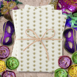 Feuille De Papier Cadeau Faux Gold FleurDeLis en ivoire