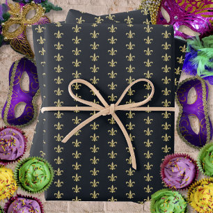 Feuille De Papier Cadeau Faux Gold FleurDeLis sur Graphite