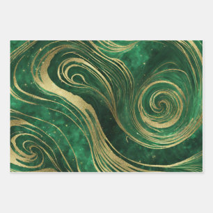 Feuille De Papier Cadeau Faux Gold Parties scintillant Green Marble Swils A