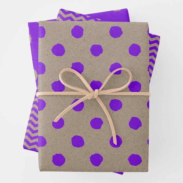 Feuille De Papier Cadeau Faux Kraft Paper w/ Purple Multi-Patterns (Faux Kraft Paper w/ Purple Fun & Cute Multi-Patterns)