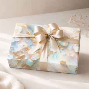 Feuille De Papier Cadeau Faux Opale Holographique Papillon Doré Lune