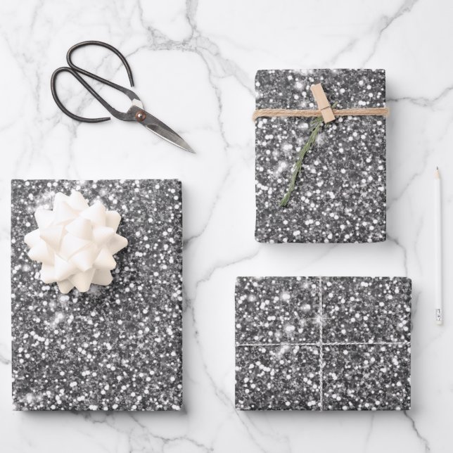 Feuille De Papier Cadeau Faux Parties scintillant gris argent Texture look  (Recto)