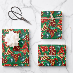 Feuille De Papier Cadeau Faux-parties scintillant rouge vert luxe gnomes ca