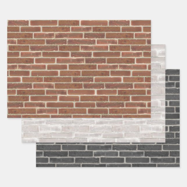 Feuille De Papier Cadeau Faux Vieux Brown noir blanc mur en briques (Lot)