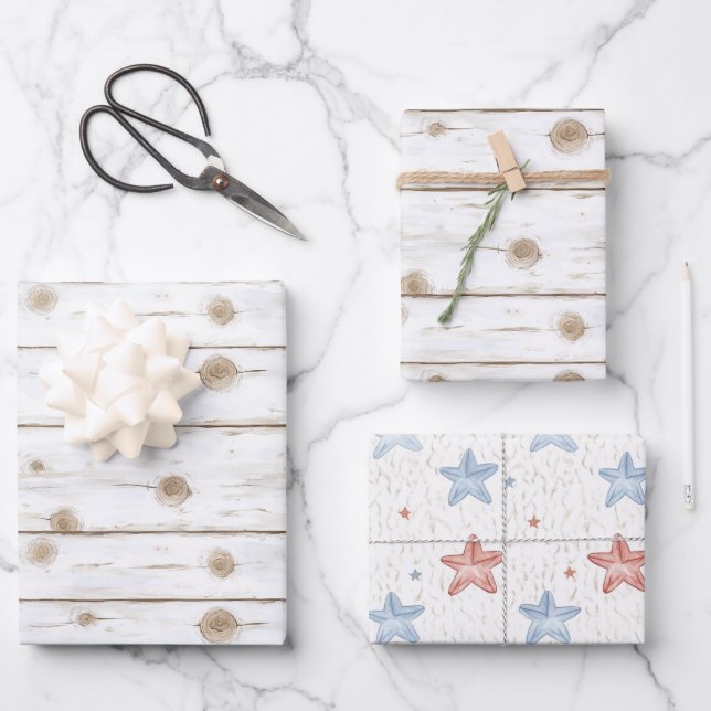 Feuille De Papier Cadeau Faux White Wood Starfish Christmas  (Recto)