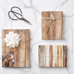 Feuille De Papier Cadeau Faux Wood Western Cowboy Cheval Cowgirl Anniversai